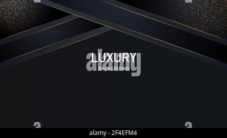 Dark abstract background with black overlap layers. Realistic texture with light effect and golden glitters dots element decoration. Stock Vector