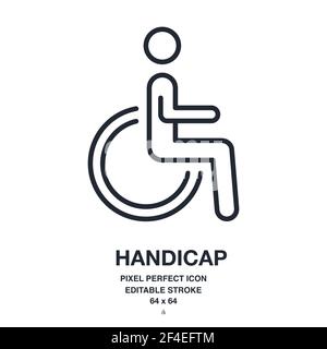 Handicap person editable stroke outline icon isolated on white background vector illustration. Pixel perfect. 64 x 64. Stock Vector