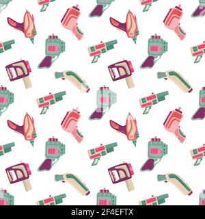 Seamless pattern with futuristic colorful blaster for fabric Stock Vector