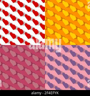 set of seamless patterns with hearts. Love, mutual feelings. Ornament for decoration and printing on fabric. Design element. Vector Stock Vector