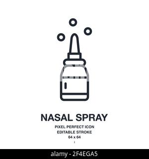 Nasal spray editable stroke outline icon isolated on white background vector illustration. Pixel perfect. 64 x 64. Stock Vector