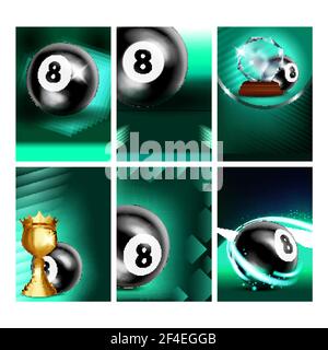 Billiard Sportive Promo Leaflet Posters Set Vector Stock Vector
