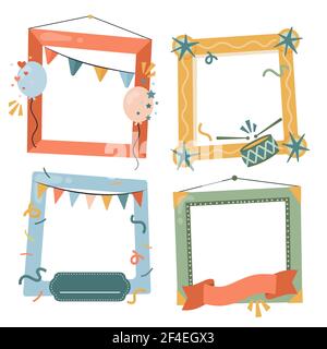 Hand drawn birthday collage frame collection Vector illustration. Stock Vector
