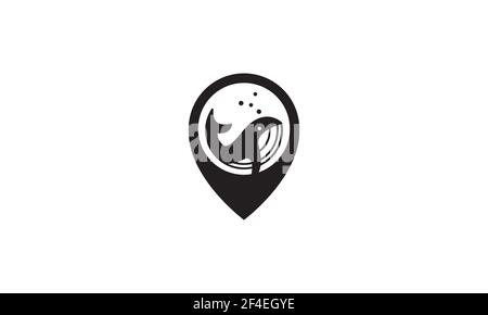 whale with pin map location logo vector symbol icon design illustration Stock Vector