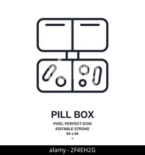 Pill box editable stroke outline icon isolated on white background vector illustration. Pixel perfect. 64 x 64. Stock Vector