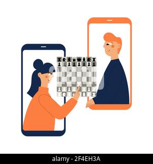 Two people plays chess online. Stock Vector