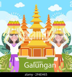 Hand drawn galungan illustration Vector illustration. Stock Vector