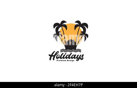 coconut trees with beach home holiday logo vector symbol icon design illustration Stock Vector