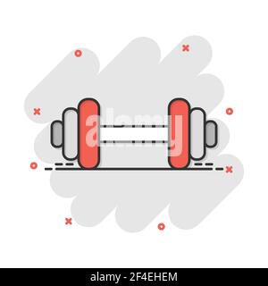 Vector cartoon dumbbell fitness gym icon in comic style. Barbell concept illustration pictogram. Bodybuilding sport business splash effect concept. Stock Vector
