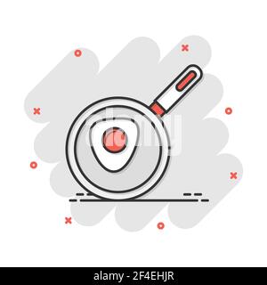 Vector cartoon frying pan icon in comic style. Cooking pan concept illustration pictogram. Skillet kitchen equipment business splash effect concept. Stock Vector