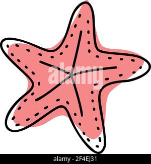 Doodle starfish orange sea in hand drawn style on white background. Starfish design vector illustration isolated element for summer natural color Stock Vector