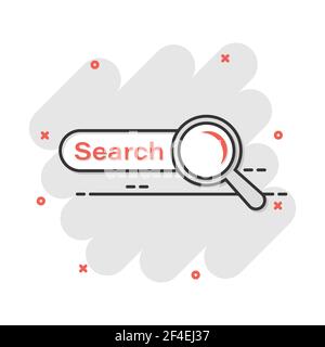 Vector cartoon search bar ui icon in comic style. Search website form illustration pictogram. Find search business splash effect concept. Stock Vector