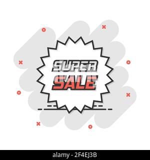 Vector cartoon discount sticker icon in comic style. Sale tag illustration pictogram. Promotion super sale discount splash effect concept. Stock Vector