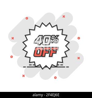 Vector cartoon discount sticker icon in comic style. Sale tag illustration pictogram. Promotion 40 percent discount splash effect concept. Stock Vector