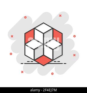 Vector cartoon blockchain technology icon in comic style. Cryptography cube block concept illustration pictogram. Blockchain algorithm business splash Stock Vector