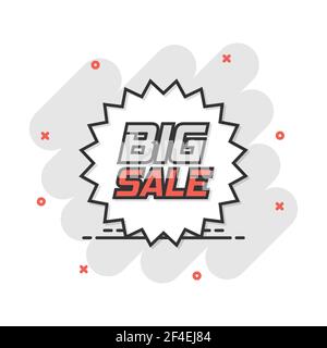 Vector cartoon discount sticker icon in comic style. Sale tag illustration pictogram. Promotion big sale discount splash effect concept. Stock Vector