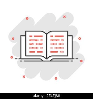 Vector cartoon open book icon in comic style. Text book concept illustration pictogram. Education library business splash effect concept. Stock Vector