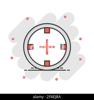 Vector cartoon shooting target icon in comic style. Aim sniper concept illustration pictogram. Target aim business splash effect concept. Stock Vector