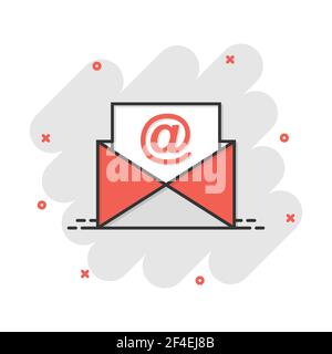 Mail envelope icon in comic style. Email message vector cartoon illustration pictogram. Mailbox e-mail business concept splash effect. Stock Vector