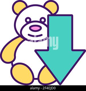 Reducing too many toys RGB color icon Stock Vector