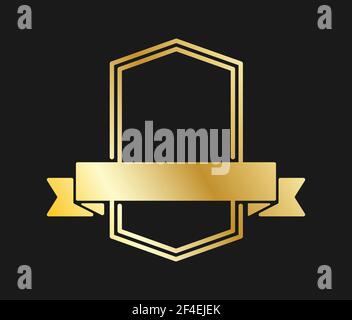 Gold Hexagonal Frame With Ribbon. Vector Illustration For Logo 