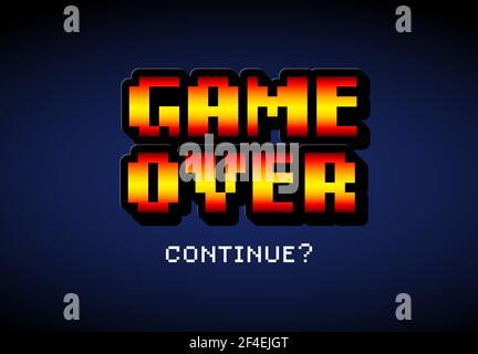 Game Over Retro game over styled text with effect. End of the game on old 8-bit computer or game console. Game over of some arcade game. Stock Vector