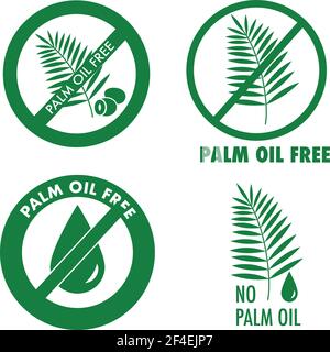 Palm oil free, no palm oil icons. Green logo labels isolated on white background. Stock Vector