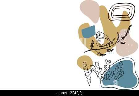 Poster in contemporary minimalistic boho style with geometric abstract shapes and plant outline silhouettes. Stock Vector