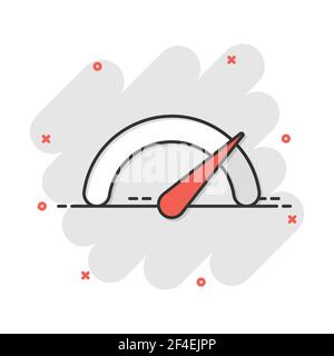 Meter dashboard icon in comic style. Credit score indicator level vector cartoon illustration pictogram. Gauges with measure scale business concept sp Stock Vector