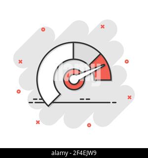 Meter dashboard icon in comic style. Credit score indicator level vector cartoon illustration pictogram. Gauges with measure scale business concept sp Stock Vector