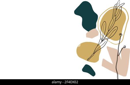 Poster in contemporary minimalistic boho style with geometric abstract shapes and plant outline silhouettes. Stock Vector