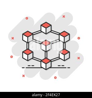 Vector cartoon blockchain technology icon in comic style. Cryptography ...