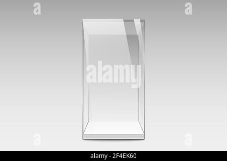 Realistic glass showcase. Empty glass box. Template for banners news and other media. Vector illustration. Stock Vector