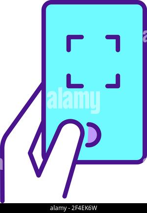 Taking photo on smartphone RGB color icon Stock Vector