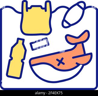 Ocean pollution with plastic RGB color icon Stock Vector