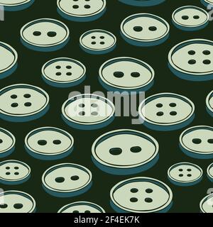 Seamless vector pattern with buttons on green background. Simple tailor wallpaper design. Dressmaker fashion textile. Stock Vector