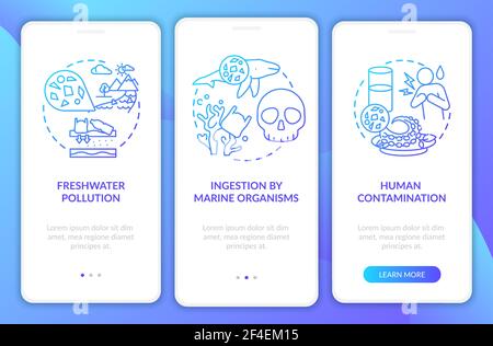 Microplastics effects onboarding mobile app page screen with concepts Stock Vector