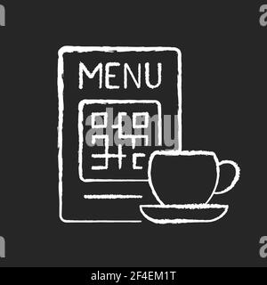 QR menu chalk white icon on black background Stock Vector