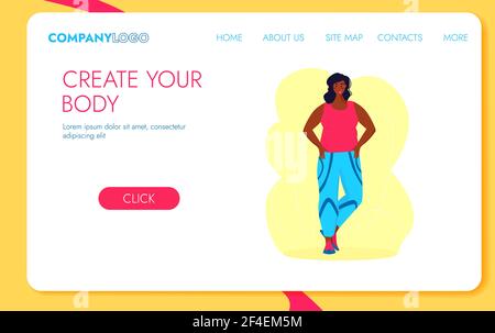 Athlete woman. Weightlift BodyBuilding Character Design for Landing Page. Workout Training Lifestyle Website Concept. Flat Cartoon Vector Illustration Stock Vector