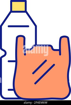 Plastic bottle and bag RGB color icon Stock Vector