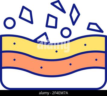 Subsidence of microplastics on the ocean floor RGB color icon Stock Vector