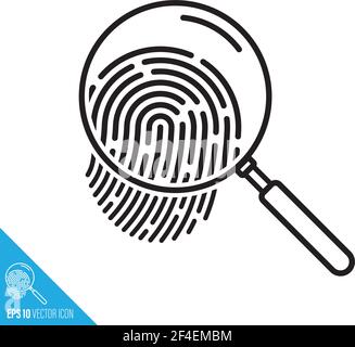 Fingerprint under magnifying glass vector line icon, Crime investigation and digital access control symbol Stock Vector