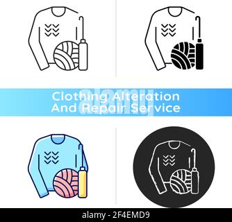 Knitwear alteration and repair black linear icon Stock Vector