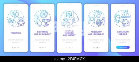 Family medicine components navy onboarding mobile app page screen with concepts Stock Vector
