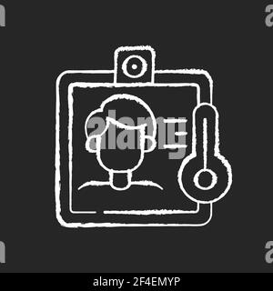Contactless temperature screening chalk white icon on black background Stock Vector
