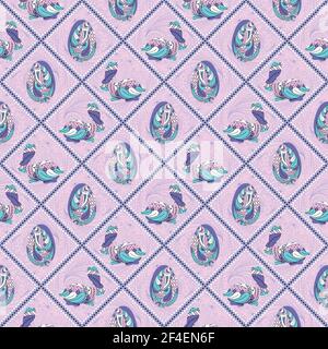 Easter seamless vector pattern with eggs with ornaments and rabbits. Stock Vector