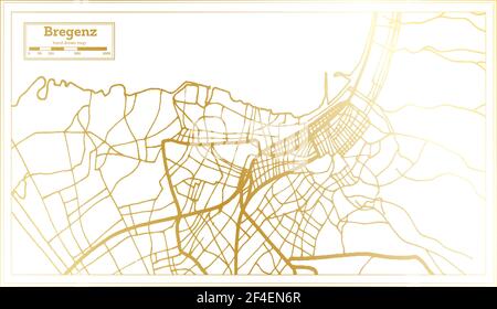 Bregenz Austria City Map in Retro Style in Golden Color. Outline Map. Vector Illustration. Stock Vector