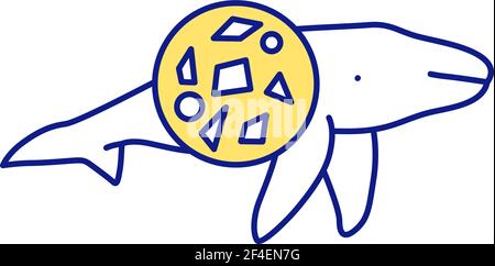 Ingestion plastic by marine organisms RGB color icon Stock Vector