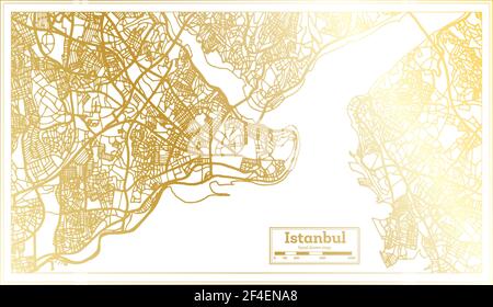 Istanbul Turkey City Map in Retro Style in Golden Color. Outline Map. Vector Illustration. Stock Vector