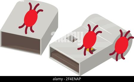 Infected usb icon. Isometric illustration of infected usb vector icon for web Stock Vector